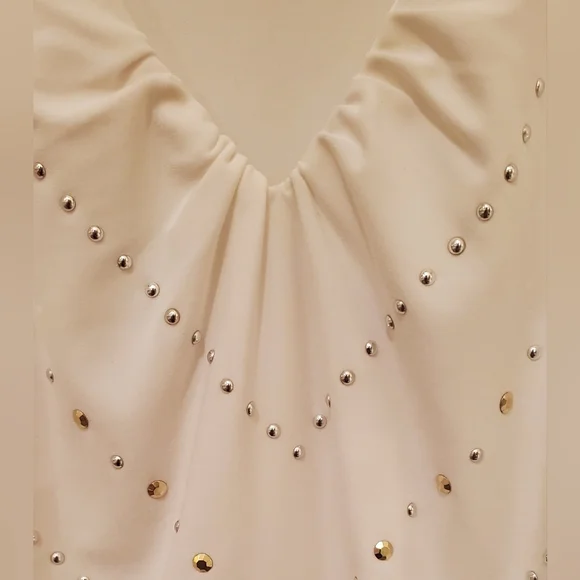 White House Black Market White Sleeveless Embellished Drop Waist Dress Size S - Picture 4 of 8